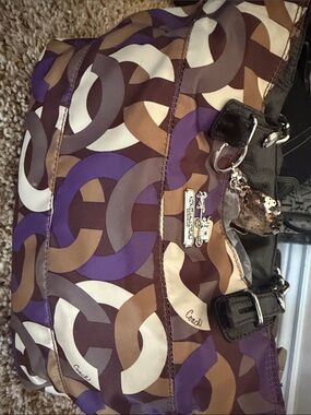 Coach Multicolor Circle-Print Shoulder Bag in Purple, Brown & Cream